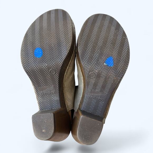 Dansko Reggie Peep Toe Heel Sling Back Tooled Leather Bootie Sandal Taupe sz 39 - Picture 11 of 12